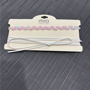 MIA Collection Pink Sequin Choker Necklace White Wrap Layered Set
